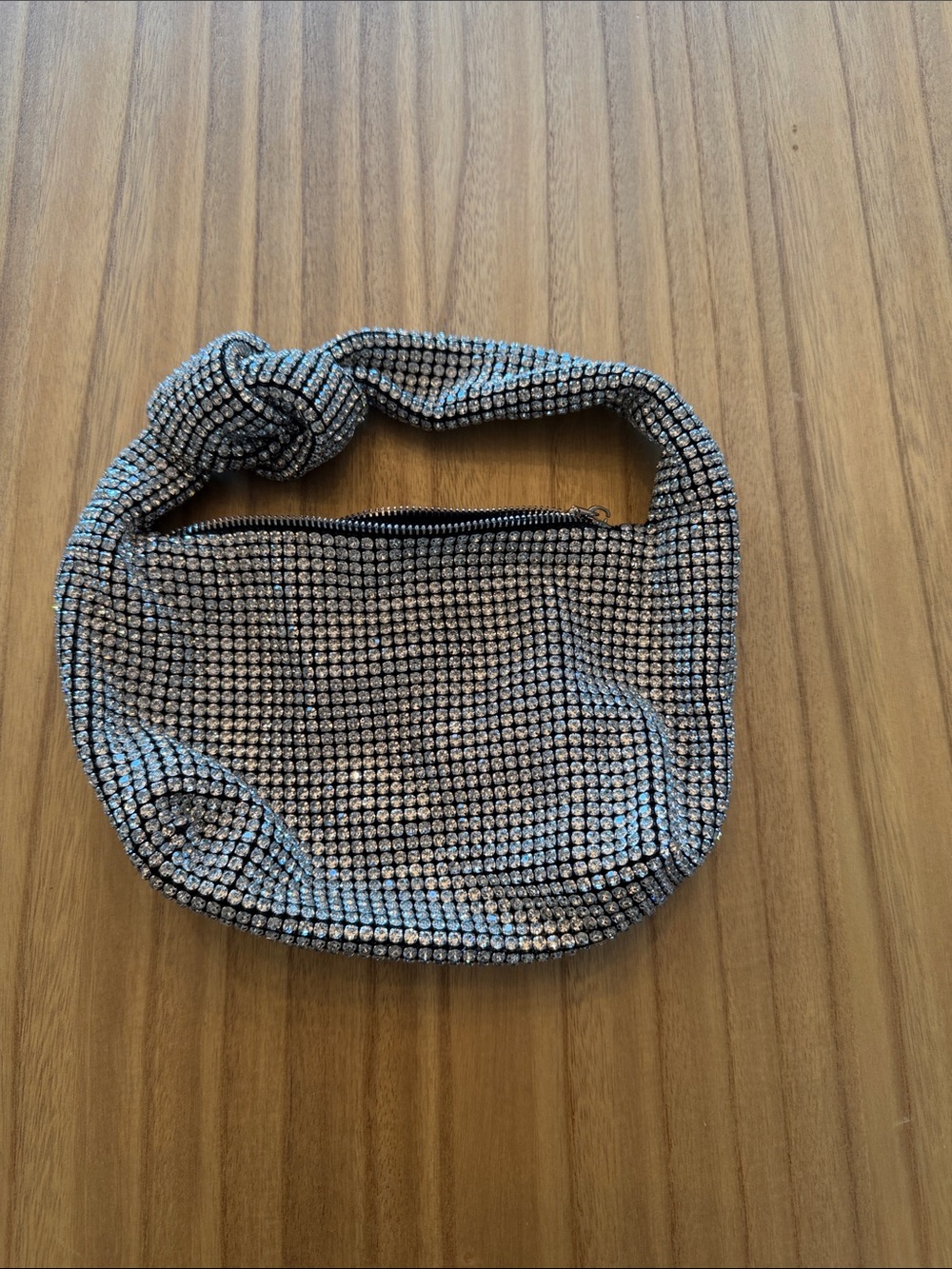 Silver Crystal Knot-Handle Evening Bag